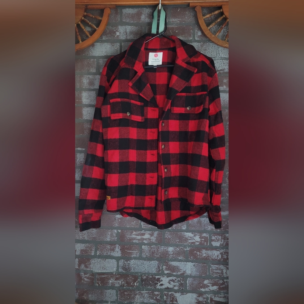 Simply Southern Buffalo Plaid Flannel Shirt Jacket Thick